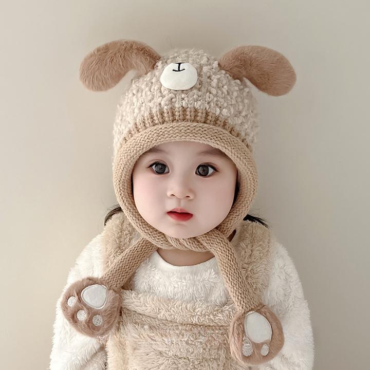 儿童帽子冬天毛绒帽男女宝宝可爱卡通毛线帽加厚保暖针织护耳帽韩