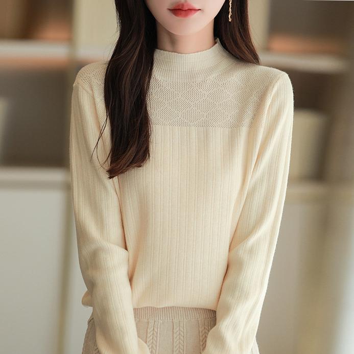 职业阿玛诗官哥家专柜2025春秋新款半高领镂空休闲针织打底衫百搭