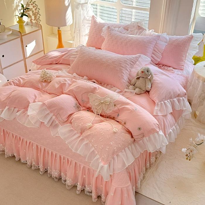 馨香阁家纺2025春夏新品韩版甜美公主风超柔水洗棉床盖四件套