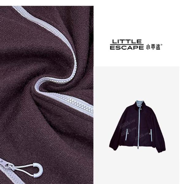 小乖逃休闲时尚紫色外套高领竖拉链口袋百搭款250910A