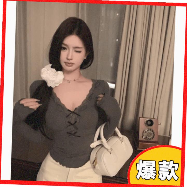 莲叶高档领雪纺衫上衣风独特蝴蝶结长袖欲小衫纯设计感辣妹蕾丝花