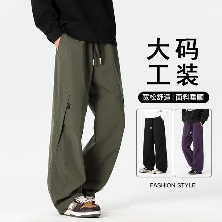 春秋季大码男士工装弯刀长裤宽松休闲直筒户外运动裤胖子加肥加大