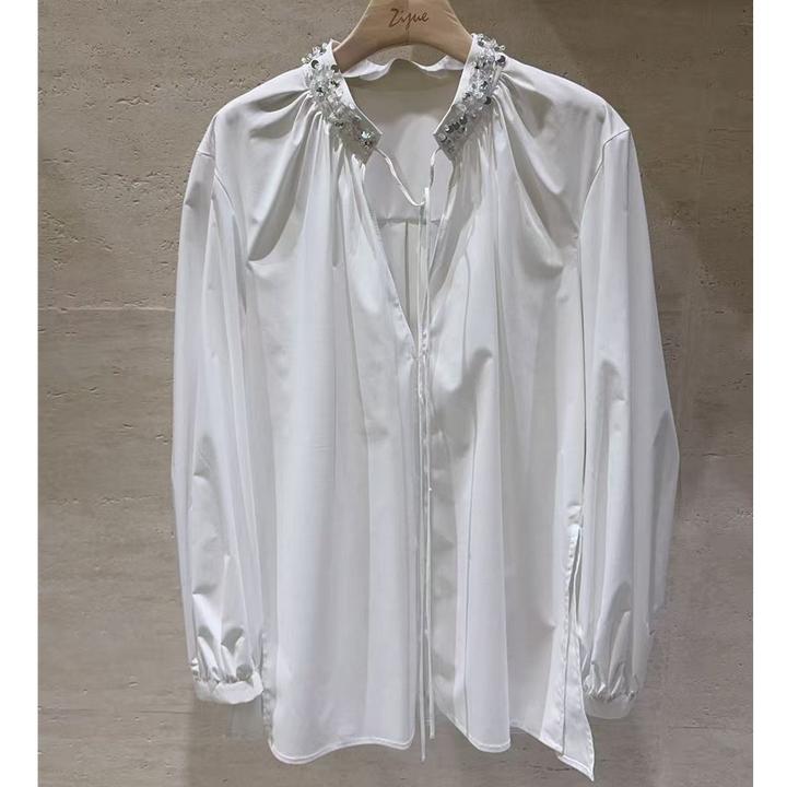 GINAYOLAN/瑾颜 | 原创设计手工钉珠时尚款宽松衬衫