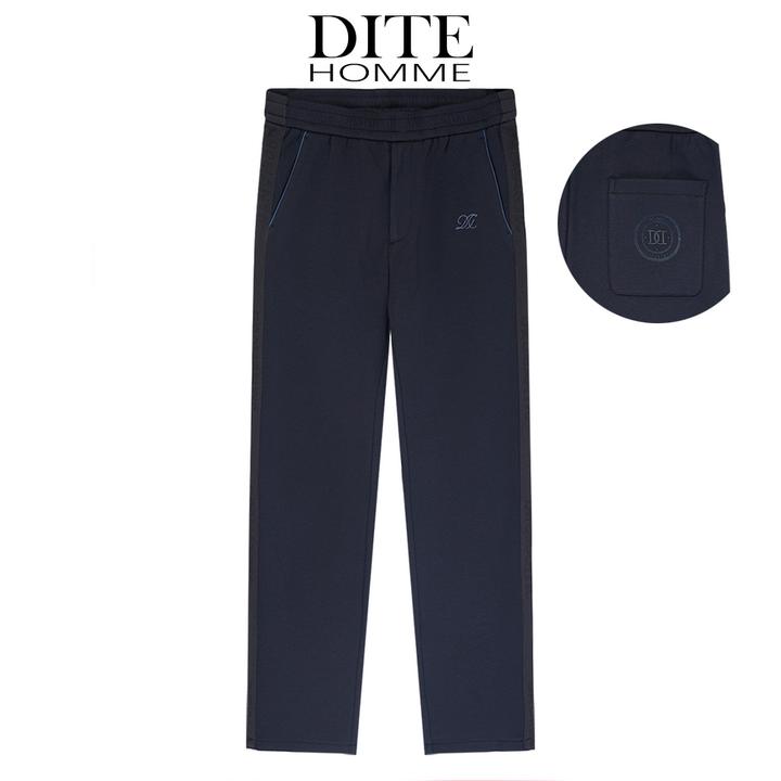 Dite迪特秋冬季logo刺绣拼接弹力条纹休闲裤男士简约直筒宽松卫裤