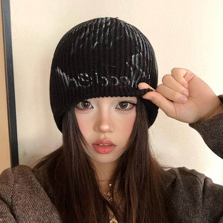 堆堆帽女款2025新款秋冬季保暖字母包头针织帽子大头围显脸小冷帽