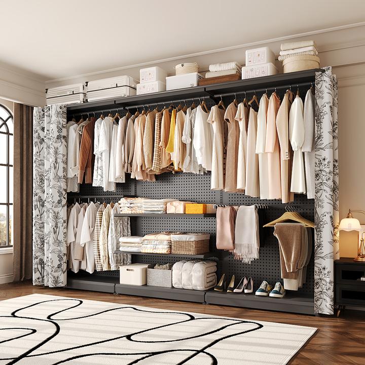 衣柜卧室衣帽间落地简易金属全钢架洞洞板衣服柜铁艺开放式置物架