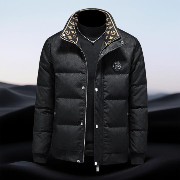 巴赛娜缇时尚休闲男士白鸭绒羽绒服男加厚外套提花潮牌印花短款潮