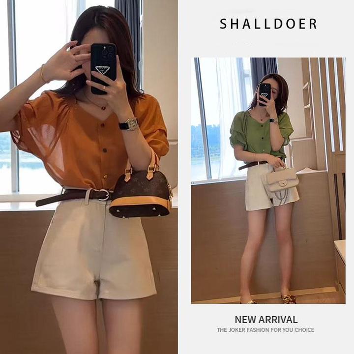 今年流行穿搭整套2025新款夏季宽松短袖衬衫休闲减龄短裤顺E2389-