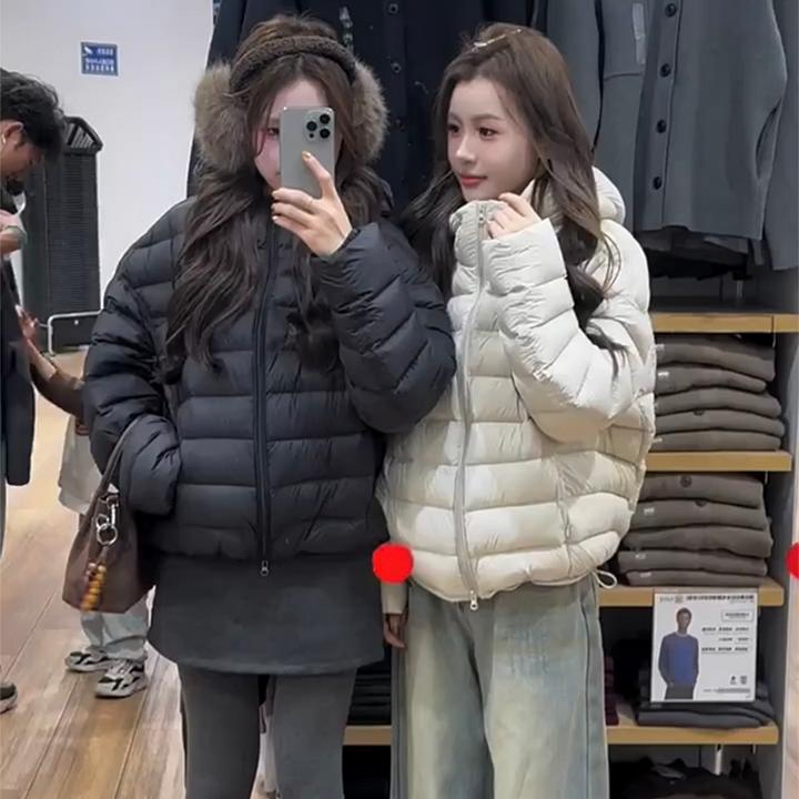 排骨泡芙短款羽绒服女2025冬季新款白鸭绒连帽轻便大头花同款外套