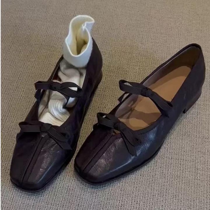 软底~芭蕾风女鞋~玛丽珍鞋方头浅口蝴蝶结单鞋复古秋季芭蕾平底鞋