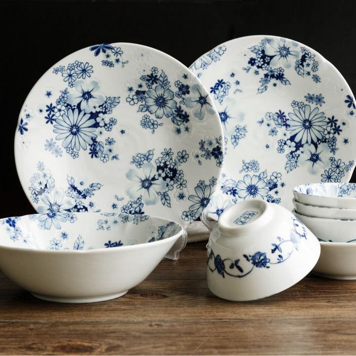 日本进口有古窑花集米饭碗家用盘子美浓烧陶瓷吃饭碗日本进口餐具