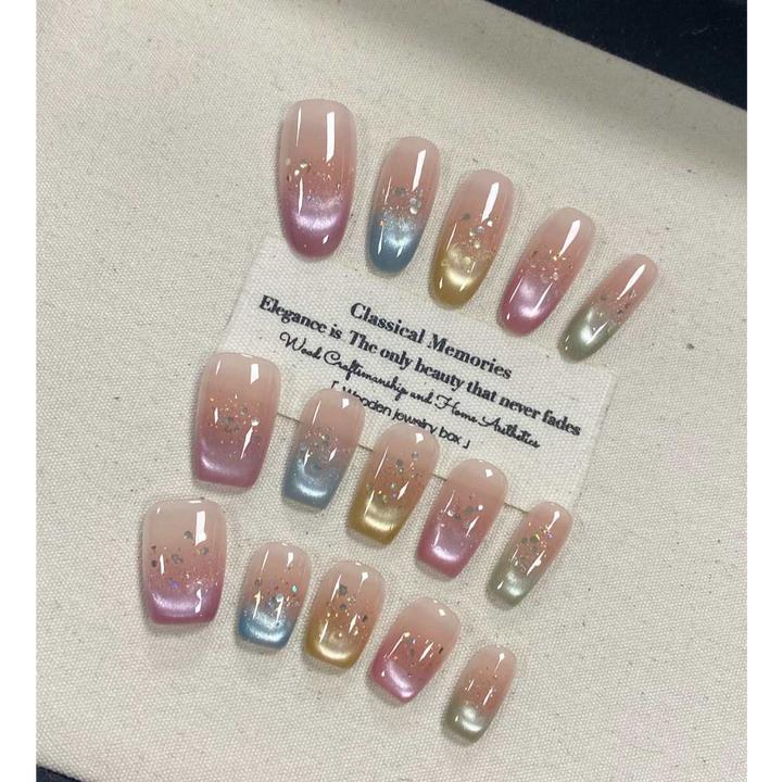 高级感【元气彩虹】美甲穿戴甲（送高级工具包）新款贴片穿戴甲设计师