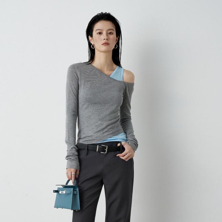 Moprobably李予诺「浅春」"100%莱赛尔"辣妹露肩长袖T恤L5176052