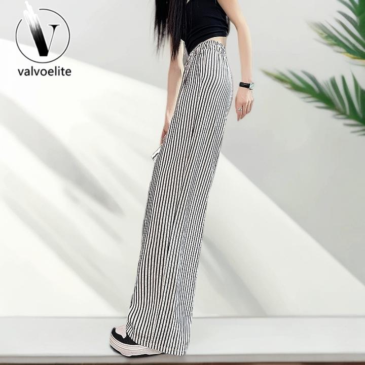 VALVOELITE条纹休闲直筒裤阔腿裤女春季薄款2025新款高腰宽松显瘦