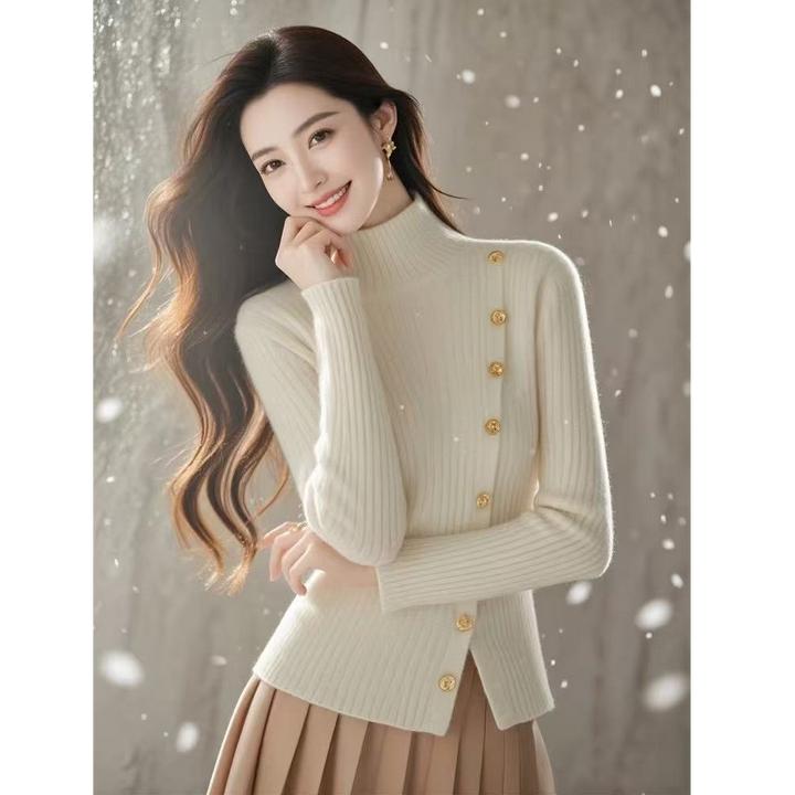 【AJO】高级感高领慵懒白色毛衣秋冬新款小香风气质针织打底衫上衣