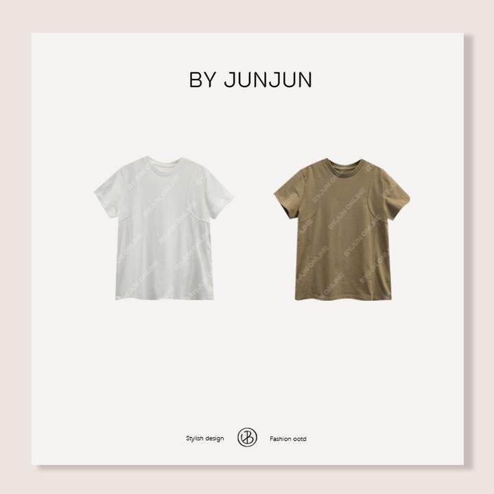 ByJunjun鱼骨线加厚冬季磨毛短袖极简通勤打底T恤