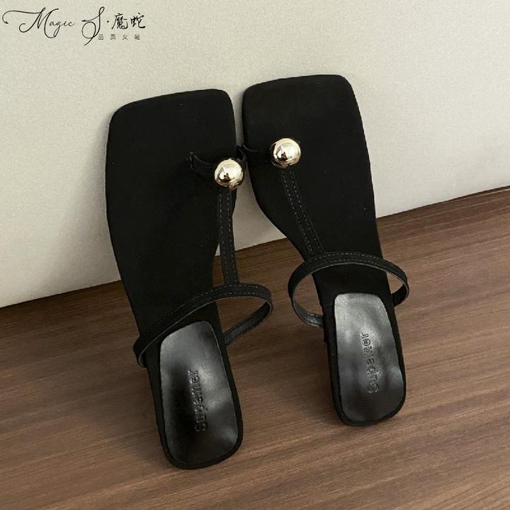 【万达撤柜】时尚2025年夏季新款套趾小凉拖鞋外穿网红百搭配裙子黑