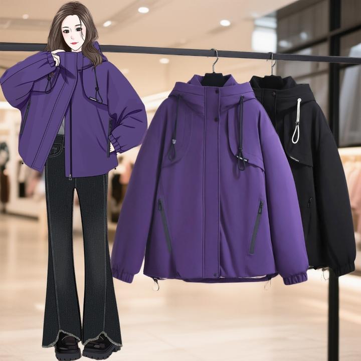 大码加绒冲锋衣棉衣外套女2025冬季新款宽松休闲加厚保暖棉服棉袄