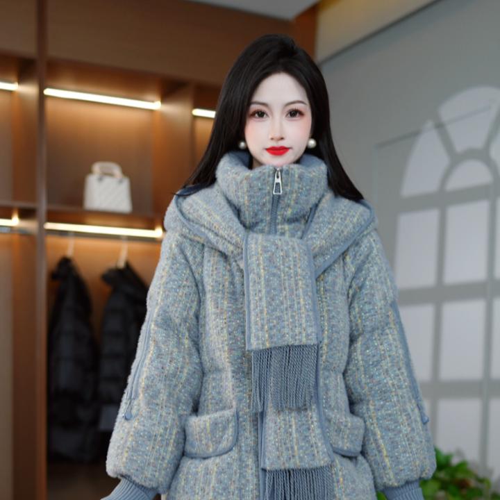 冬季新款高级时尚百搭围巾领大码保暖羽绒服M-XL