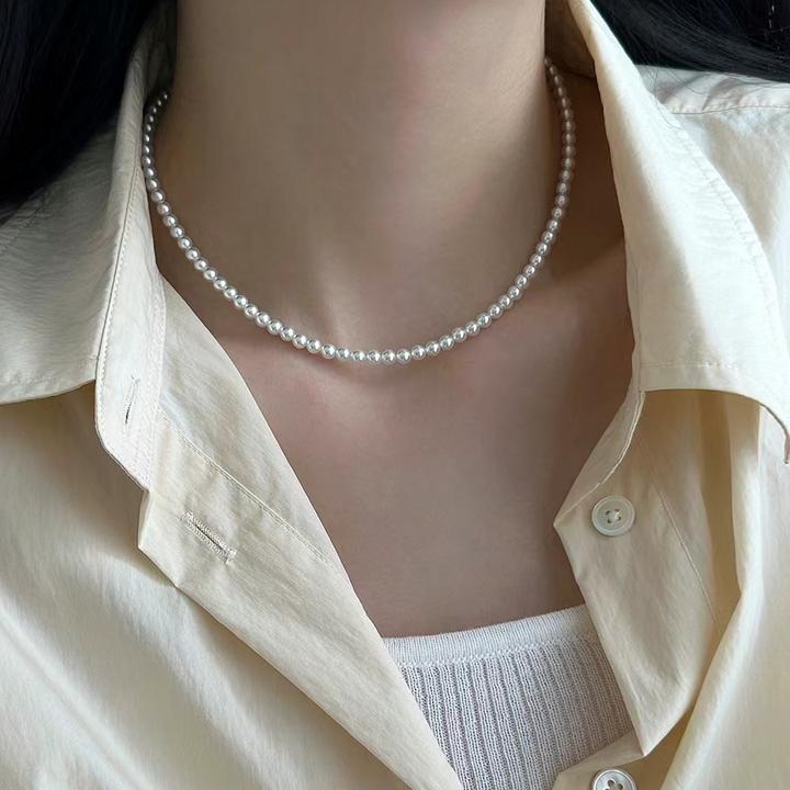 【薇拉极光】4.5-5mm冷白正圆淡水珠珍珠项链海水akoya白色小米珠