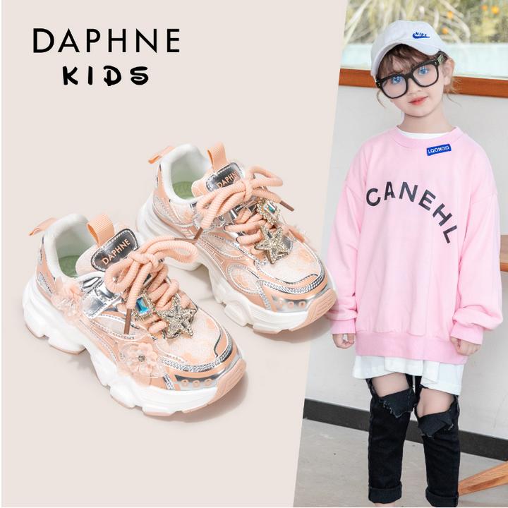 Daphne/达芙妮秋季童鞋儿童运动鞋皮面女童皮面透气百搭老爹鞋
