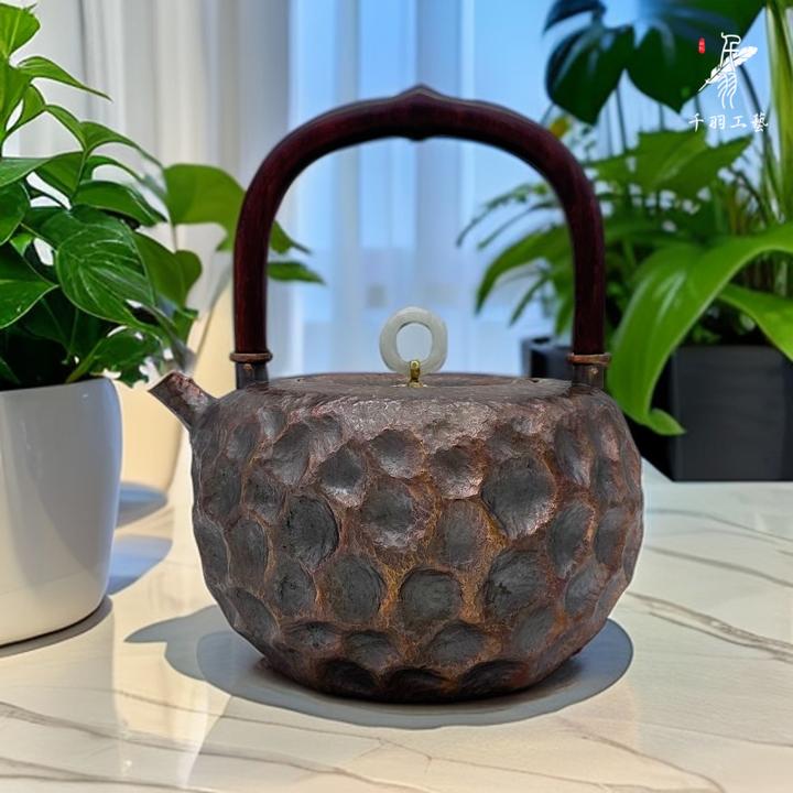 【千羽铜壶】1100ML木柄提梁壶纯手工锤纹精品茶具茶器
