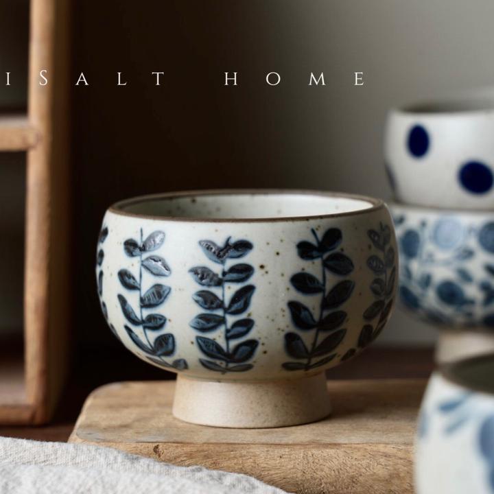 手作藤蔓蛋杯.粗陶青花手绘咖啡拉花杯牛奶杯甜品冰淇淋杯/出丹麦