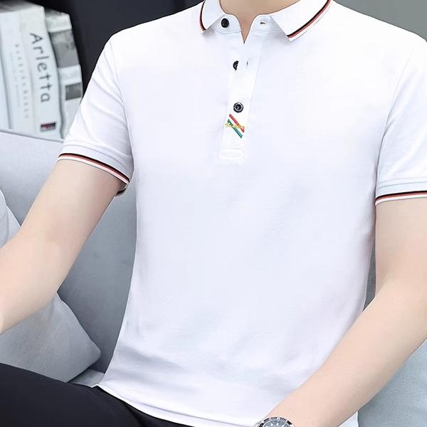 男士夏季新款棉半袖白色上衣时尚简约男士短袖t恤翻领POLO衫体恤