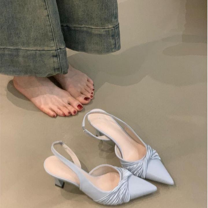 MRL-999-8法式尖头气质高跟鞋2025年新褶皱尖头侧空细跟包头凉鞋