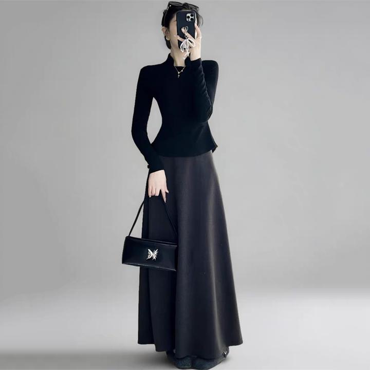 毛呢高腰A字半身裙长款廓形拉链a型秋冬显瘦百搭休闲拖地长裙裙子