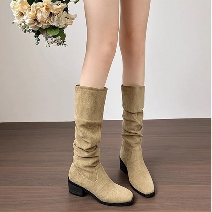 出片利器~骑士靴女粗跟秋冬款西部靴高筒复古显瘦褶皱堆堆靴长靴