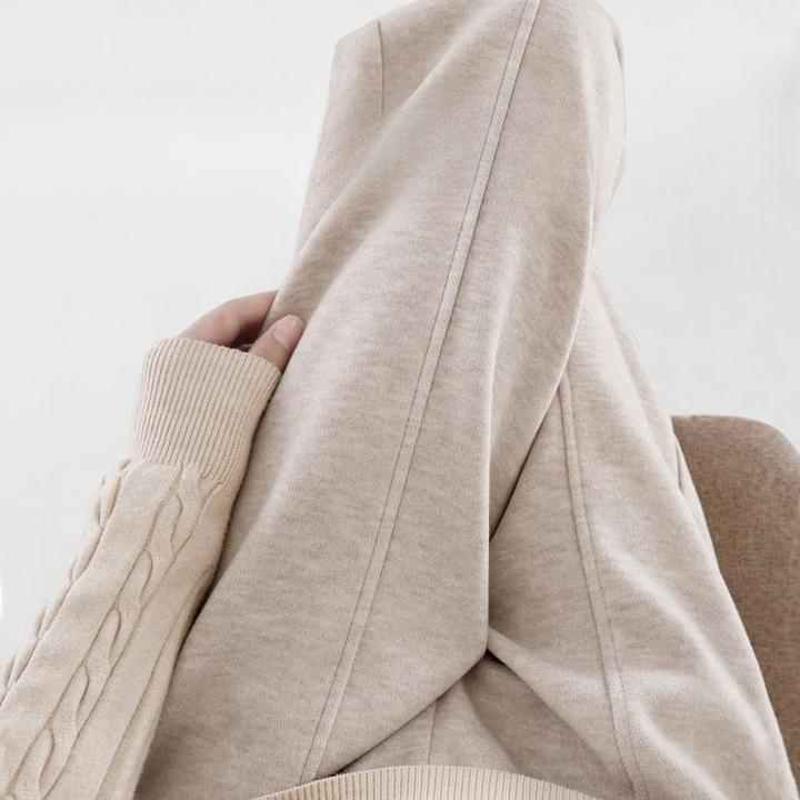 米色阔腿裤女春秋休闲2025年新款燕麦慵懒软糯毛呢窄版香蕉裤时尚