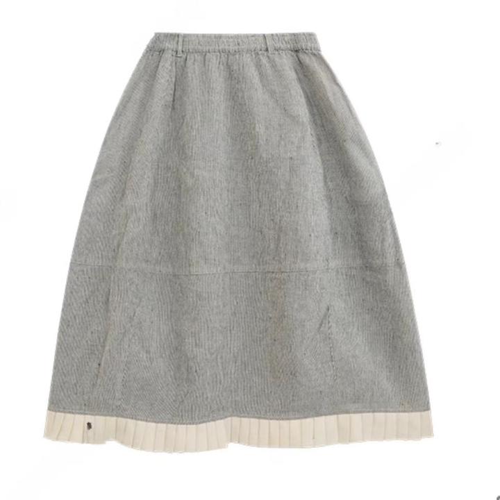 设计感松紧腰下摆拼接花边休闲半身裙女025春季新款时尚显瘦半裙