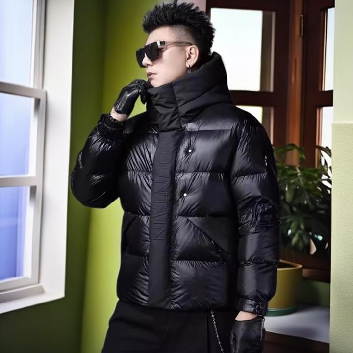 娜罗普西时尚羽绒服男新款冬季加厚保暖外套拼接连帽男士防寒服潮