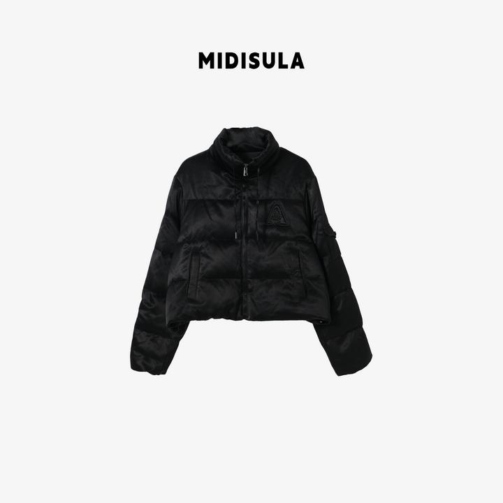 MDSL·欧货时尚年轻款铜氨丝A字母刺绣鹅绒立领羽绒外套#02403