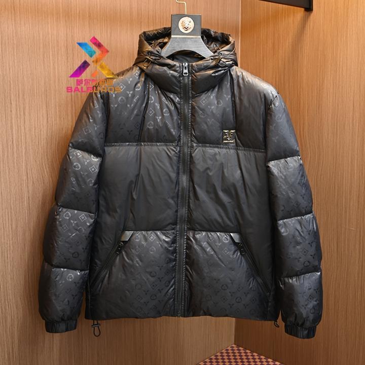 萨尔布勒斯时尚潮流欧货冬季保暖羽绒服防寒白鸭绒印花连帽外套