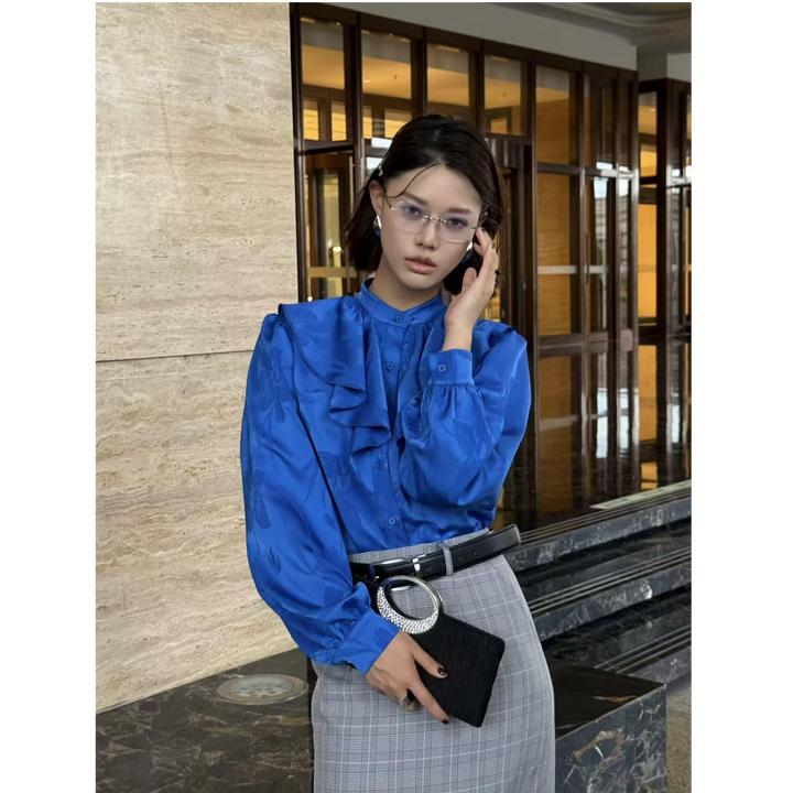 DENGDAHA 「大哈」宫廷风 荷叶泡泡袖长袖衬衣HBZXP622329