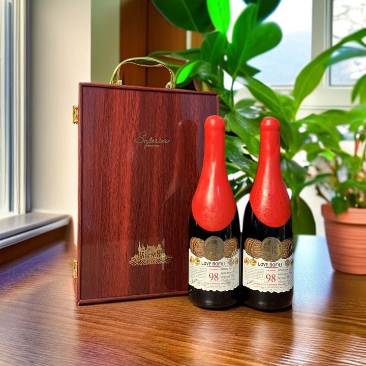 【烤漆木盒双支装】法国金奖珍藏干红葡萄酒手工大蜡封 15度 送礼