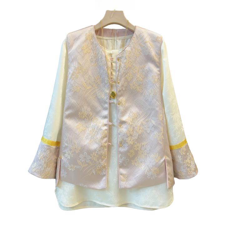 新中式大码宽松袖口拼接套装时尚复古简约(可单拍)轻奢大码套装