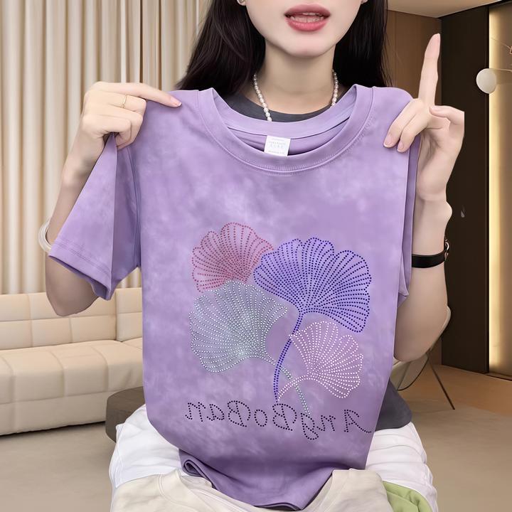 韩版时尚短袖T恤女小众设计感重工钉珠洋气短袖女款爆款2025新款