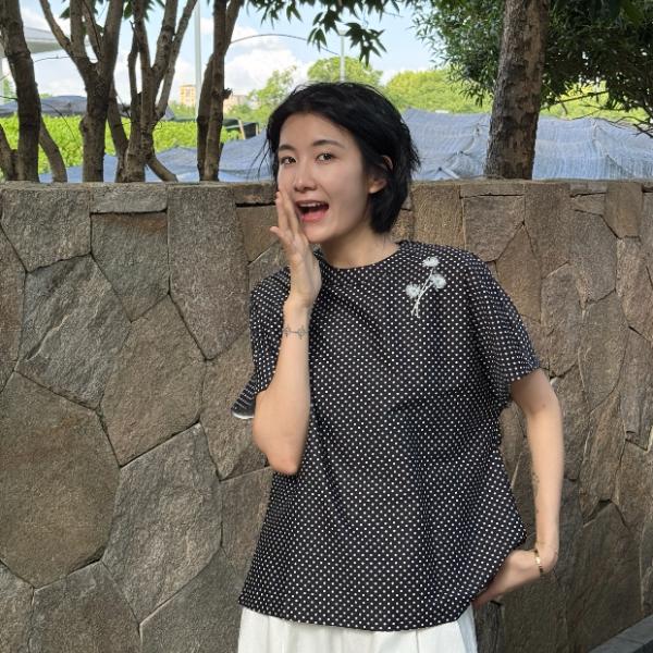 LANGQING 圆领波点绣夏季设计感小众舒适上衣44396#