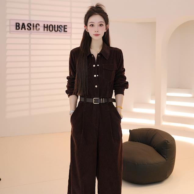 Basic House/百家好2025秋季新款休闲百搭气质灯芯绒连体裤DQE09