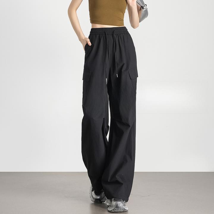 黑色美式工装裤女款休闲复古运动登山裤子秋季纯棉高腰户外伞兵裤
