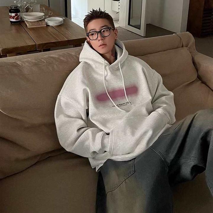 重磅美式霓虹渐变印花连帽卫衣男女秋冬新款加绒宽松情侣帽衫外套