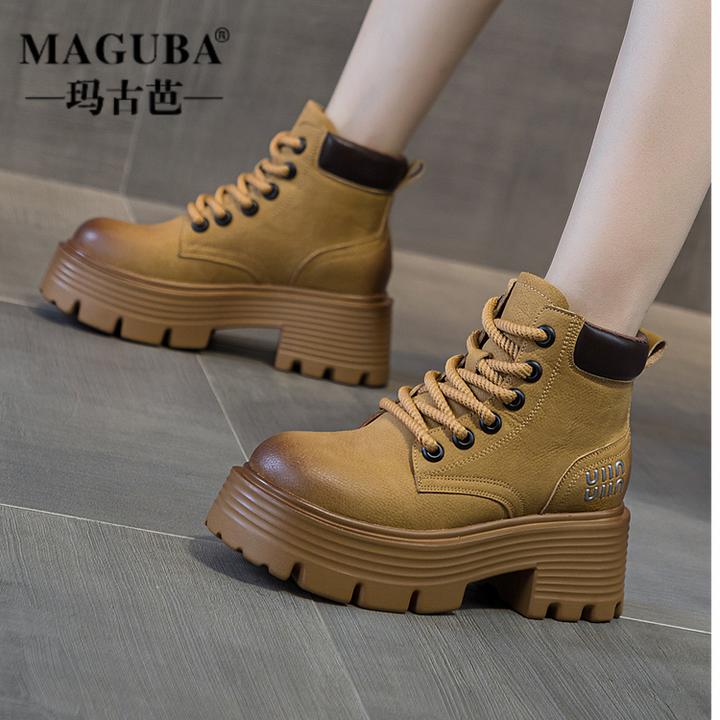 MAGUBA/玛古芭马丁靴女款轻便厚底复古英伦风短筒工装靴增高短靴