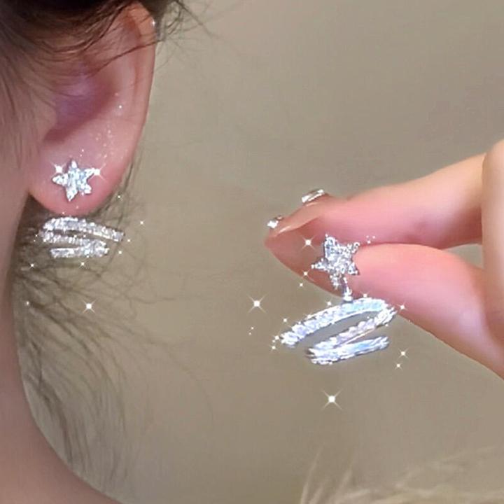铜合金耳饰 爆闪锆石飘带星星耳钉女轻奢气质高级清冷感百搭耳饰