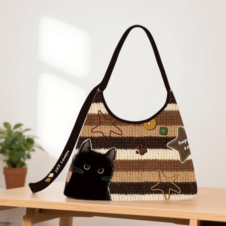 尼睿原创贴布小煤球百搭休闲新月单肩斜跨包大容量通勤帆布包包女