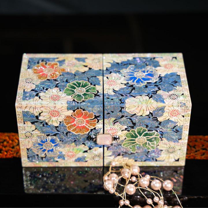 BK151原创专利【锦上添花】对开螺钿漆器首饰盒（全满贝）
