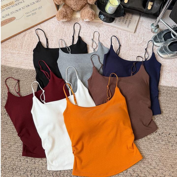 纯色秋冬磨毛加绒加厚美背吊带背心女内搭带胸垫辣妹保暖打底上衣