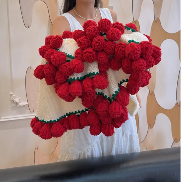 成品手工玫瑰花毯子玫瑰花束空调毯送女友情人节礼物包装礼盒送人